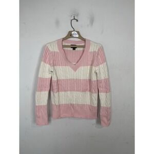Chaps Womens Sweater Large Pink Y2K Tennis Country Club Preppy  Academia Striped